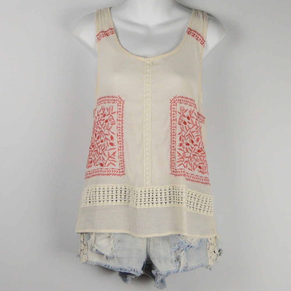 Sweet Wanderer Sheer BohoTank Top with Embroidery